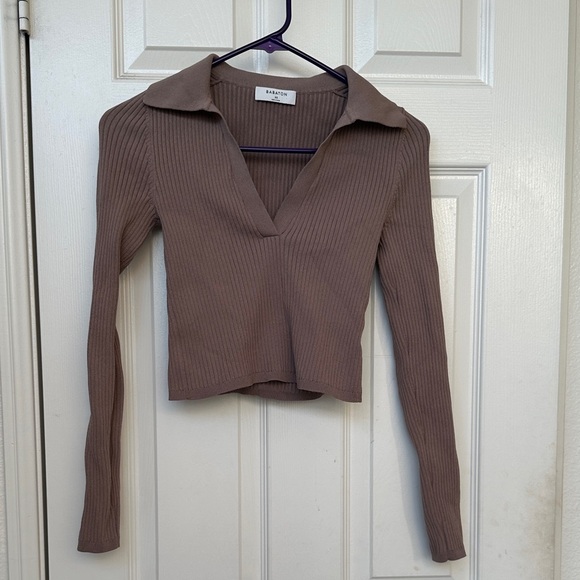 Babaton Ribbed Knit Top in Brown - Picture 2 of 12